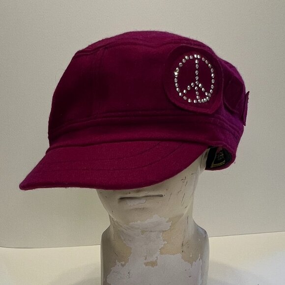 Scala Pronto Newsboy Cap with Rhinestone Peace Sign in Burgundy - Picture 6 of 7